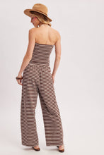 Load image into Gallery viewer, STRIPED KNIT TUBE AND WIDE PANTS SET: MOCHA COMBO / M