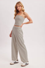 Load image into Gallery viewer, STRIPED KNIT TUBE AND WIDE PANTS SET: MOCHA COMBO / M