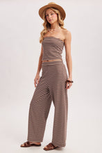 Load image into Gallery viewer, STRIPED KNIT TUBE AND WIDE PANTS SET: MOCHA COMBO / M