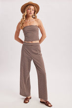 Load image into Gallery viewer, STRIPED KNIT TUBE AND WIDE PANTS SET: MOCHA COMBO / S