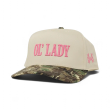 Load image into Gallery viewer, Ol Lady Trucker Hat: Retro Camo/Natural