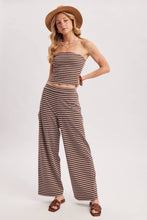 Load image into Gallery viewer, STRIPED KNIT TUBE AND WIDE PANTS SET: MOCHA COMBO / S