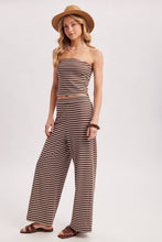 Load image into Gallery viewer, STRIPED KNIT TUBE AND WIDE PANTS SET: MOCHA COMBO / L
