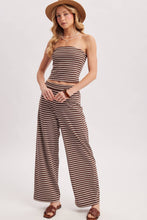 Load image into Gallery viewer, STRIPED KNIT TUBE AND WIDE PANTS SET: MOCHA COMBO / L