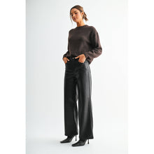 Load image into Gallery viewer, HIGH-RISE WIDE LEG FAUX LEATHER PANTS: SPACE BLACK / 25
