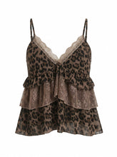 Load image into Gallery viewer, LEOPARD LACE TRIM RUFFLE LAYERED CAMI TOP: LEOPARD / S-M-L(2-2-2)
