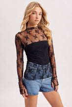Load image into Gallery viewer, FLORAL EMBROIDERY LACE MESH LAYERING TOP: BLACK / M
