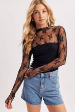 Load image into Gallery viewer, FLORAL EMBROIDERY LACE MESH LAYERING TOP: BLACK / M

