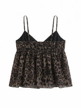 Load image into Gallery viewer, LEOPARD LACE TRIM RUFFLE LAYERED CAMI TOP: LEOPARD / S-M-L(2-2-2)
