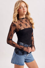 Load image into Gallery viewer, FLORAL EMBROIDERY LACE MESH LAYERING TOP: BLACK / M
