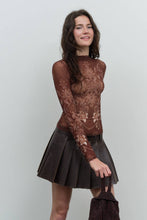 Load image into Gallery viewer, ORNAMENTAL MESH MOCK NECK LONG SLEEVE KNIT TOP: BROWN MULTI
