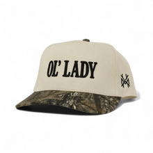 Load image into Gallery viewer, Ol Lady Trucker Hat: Retro Camo/Natural
