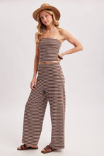 Load image into Gallery viewer, STRIPED KNIT TUBE AND WIDE PANTS SET: MOCHA COMBO / S
