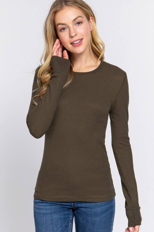 Waffle Knit Long Sleeve Top