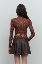 Load image into Gallery viewer, ORNAMENTAL MESH MOCK NECK LONG SLEEVE KNIT TOP: BROWN MULTI
