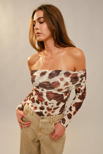 Load image into Gallery viewer, Cow Print Mesh Off Shoulder Top
