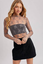 Load image into Gallery viewer, FLORAL EMBROIDERY LACE MESH LAYERING TOP: BLACK / M
