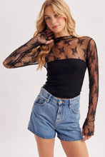 Load image into Gallery viewer, FLORAL EMBROIDERY LACE MESH LAYERING TOP: BLACK / L
