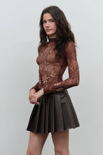 Load image into Gallery viewer, ORNAMENTAL MESH MOCK NECK LONG SLEEVE KNIT TOP: BROWN MULTI
