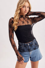 Load image into Gallery viewer, FLORAL EMBROIDERY LACE MESH LAYERING TOP: BLACK / M
