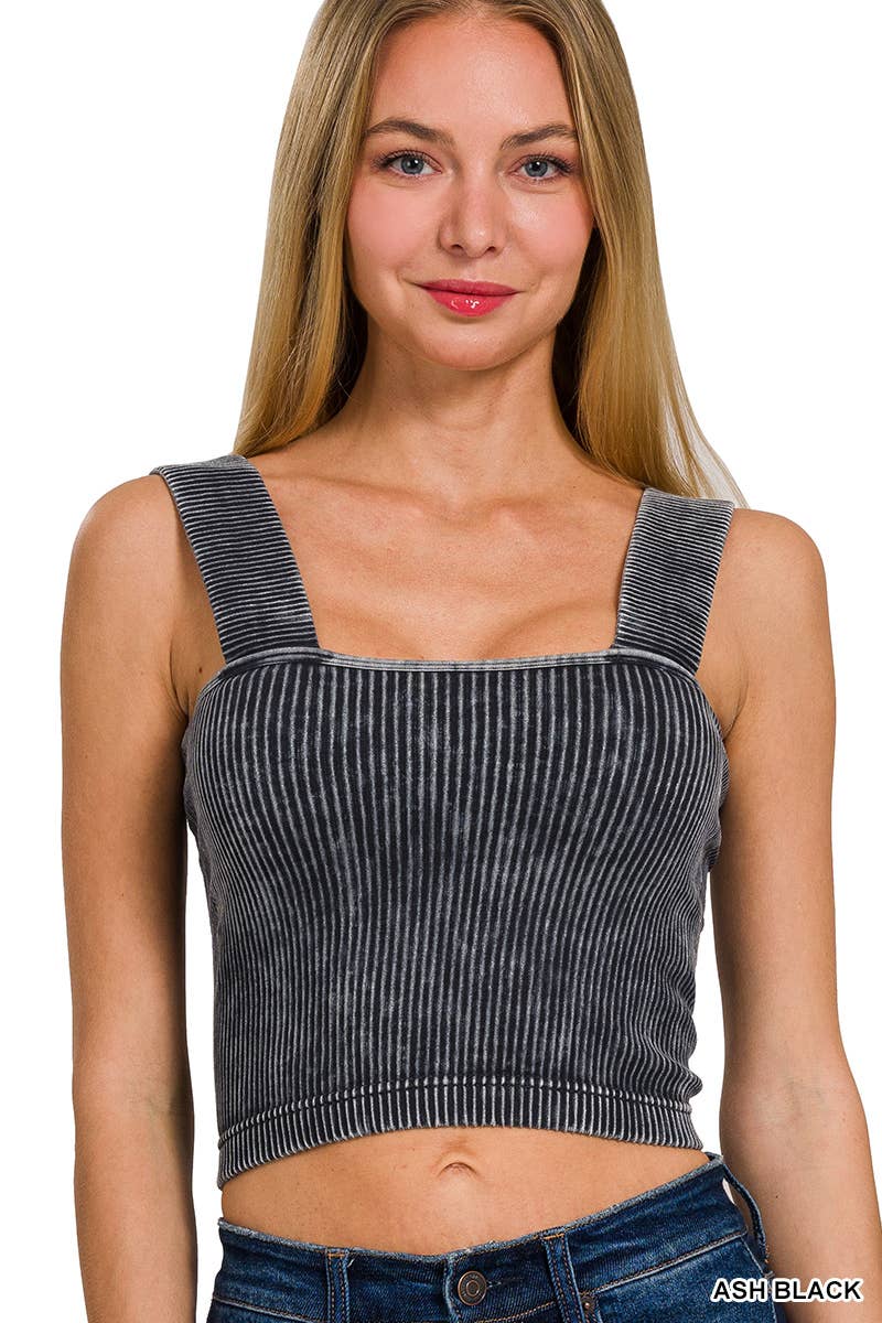 Washed Ribbed Square Neck Top
