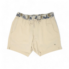 Load image into Gallery viewer, Volley Shorts: Khaki Lined with Lowland Camo / Medium
