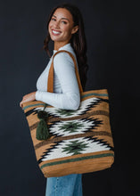 Load image into Gallery viewer, Brown, Black &amp; Green Aztec Tote
