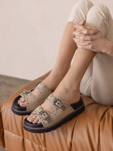 Load image into Gallery viewer, The Effie Taupe Double Western Buckle Slides
