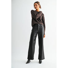 Load image into Gallery viewer, HIGH-RISE WIDE LEG FAUX LEATHER PANTS: SPACE BLACK / 24
