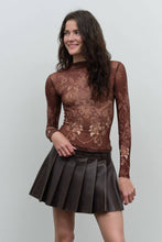 Load image into Gallery viewer, ORNAMENTAL MESH MOCK NECK LONG SLEEVE KNIT TOP: BROWN MULTI
