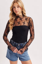 Load image into Gallery viewer, FLORAL EMBROIDERY LACE MESH LAYERING TOP: BLACK / L
