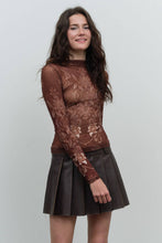 Load image into Gallery viewer, ORNAMENTAL MESH MOCK NECK LONG SLEEVE KNIT TOP: BROWN MULTI
