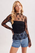 Load image into Gallery viewer, FLORAL EMBROIDERY LACE MESH LAYERING TOP: BLACK / S
