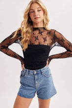 Load image into Gallery viewer, FLORAL EMBROIDERY LACE MESH LAYERING TOP: BLACK / L
