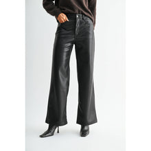 Load image into Gallery viewer, HIGH-RISE WIDE LEG FAUX LEATHER PANTS: SPACE BLACK / 29

