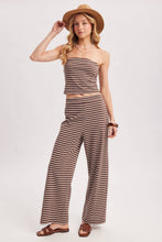 Load image into Gallery viewer, STRIPED KNIT TUBE AND WIDE PANTS SET: MOCHA COMBO / L
