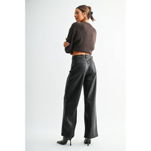 Load image into Gallery viewer, HIGH-RISE WIDE LEG FAUX LEATHER PANTS: SPACE BLACK / 24
