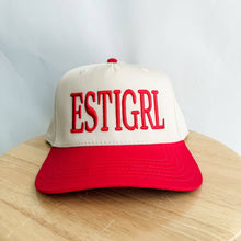 Load image into Gallery viewer, ESTIGRL - Trucker Hat: Red and Cream
