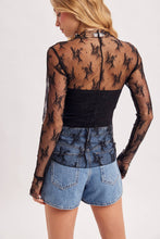 Load image into Gallery viewer, FLORAL EMBROIDERY LACE MESH LAYERING TOP: BLACK / M
