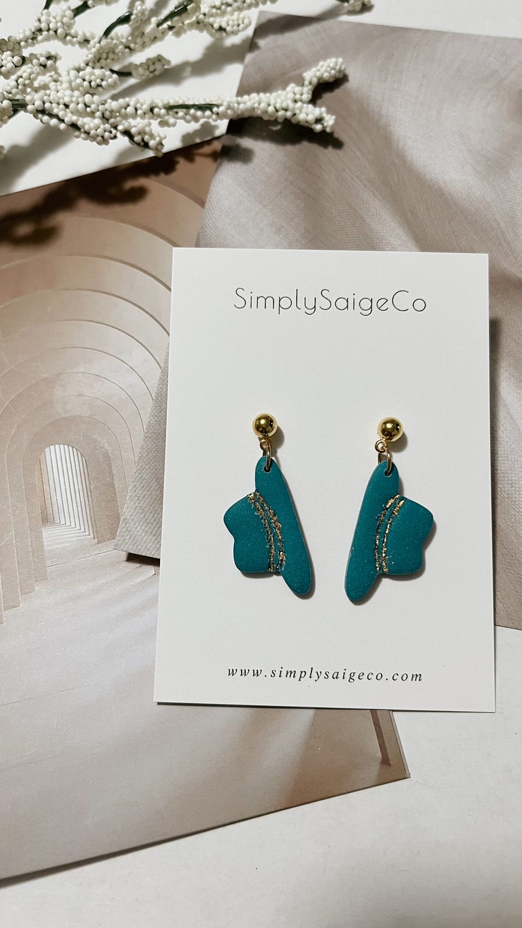 Gold Band Turquoise Hat Earrings